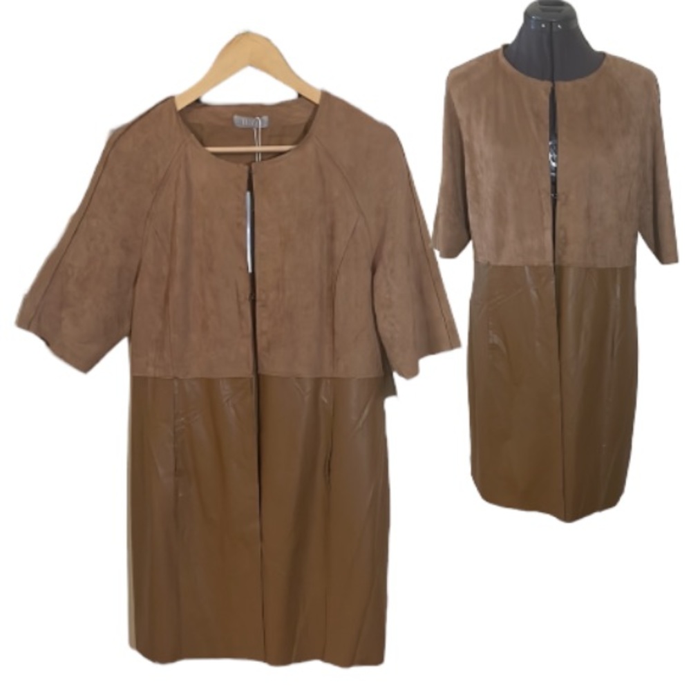 Tuzzi Brown Faux Leather and Suede Long Top Size 8